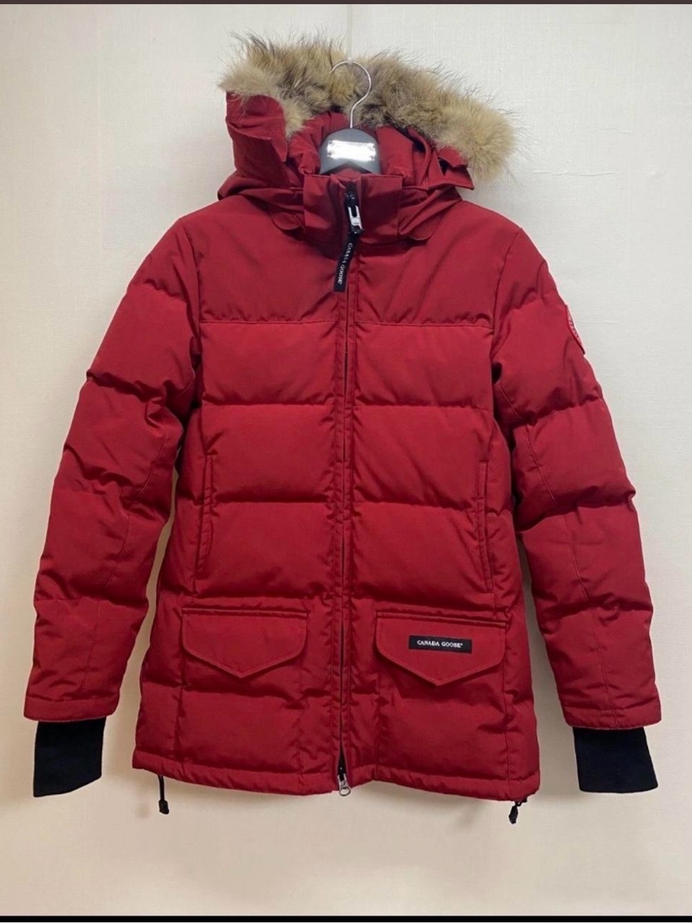 Canada Goose Red Down Parka with Fur-Trim Hood